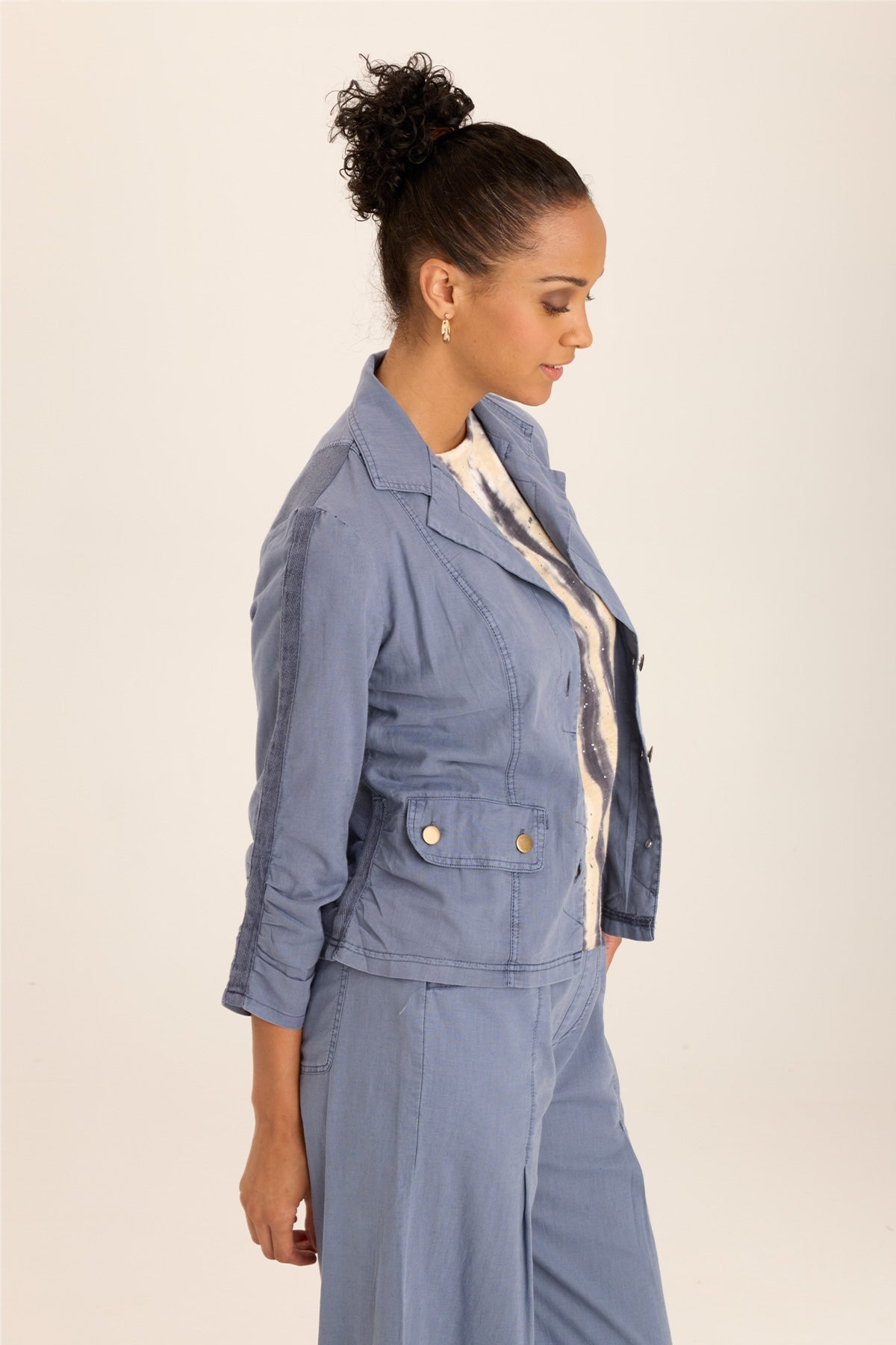 Wearables Folksy Linen/Stretch 4-Pocket Shirred Blazer 