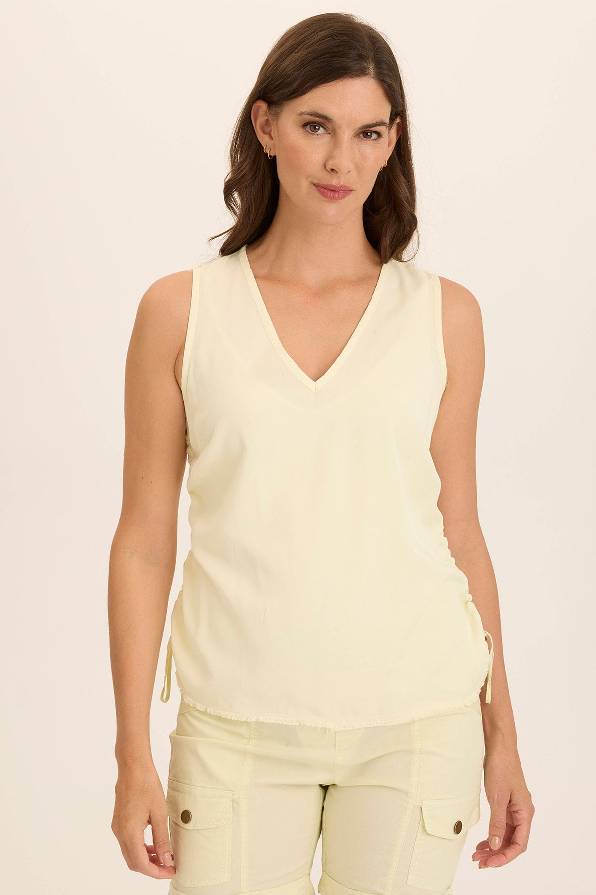 Wearables Ileana Cinched Soft Twill V-Neck Tank