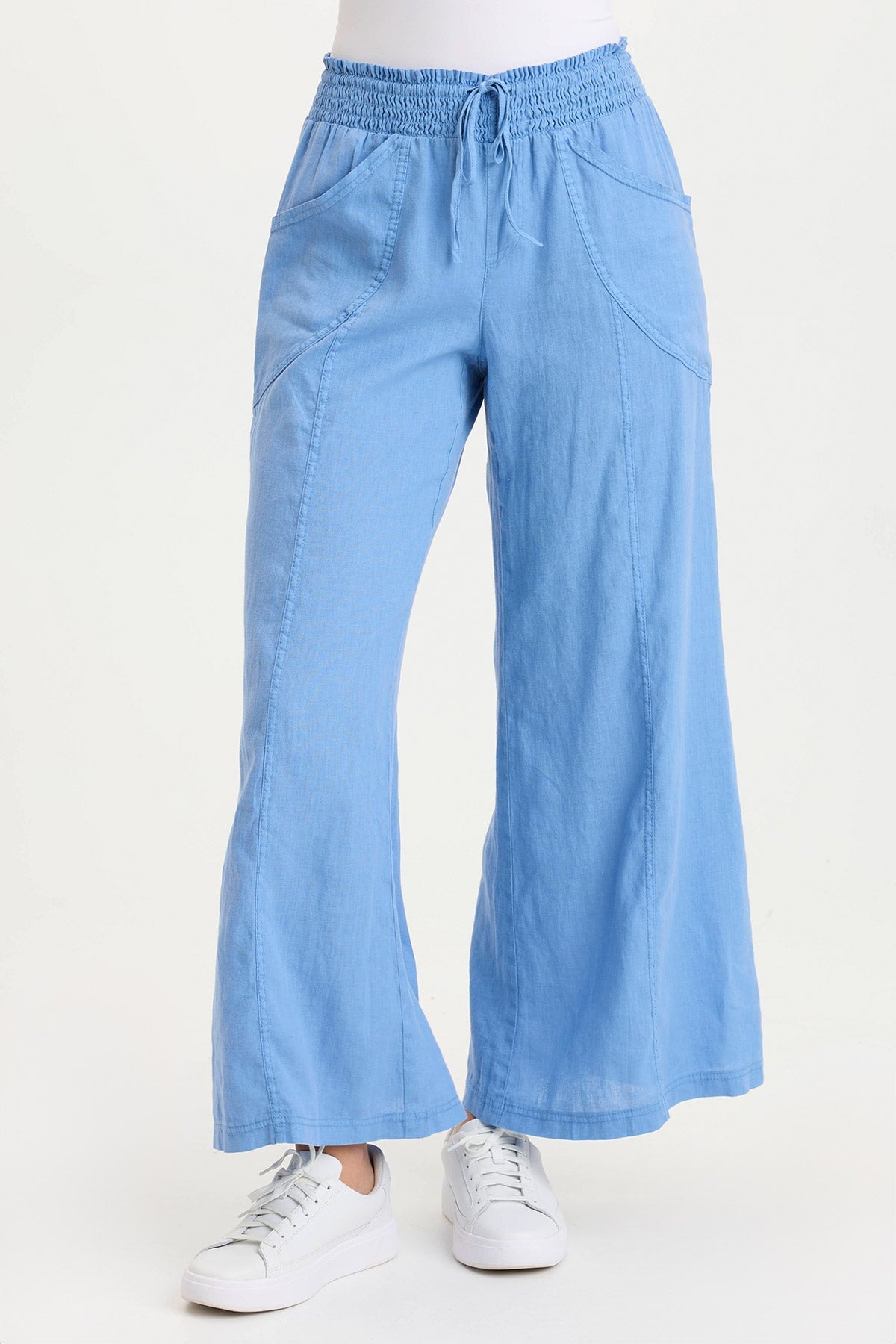 XCVI Pia Paper-Bag Waist Linen Wide Leg Pant 
