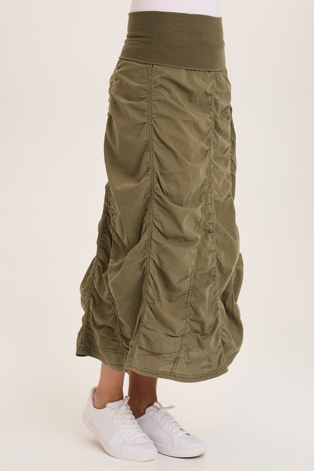 Wearables Linen Shirred Asymmetric Midi Skirt 