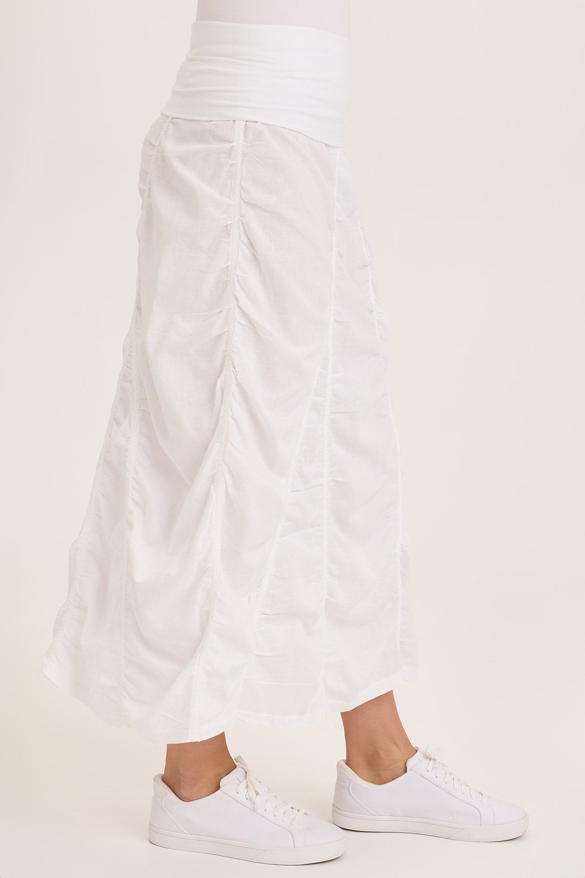 Wearables Linen Shirred Asymmetric Midi Skirt 